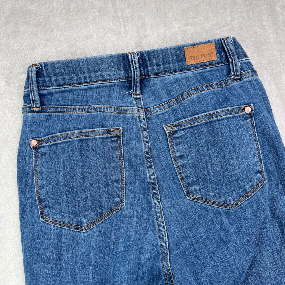 Judy Blue Pull On Straight Jeans Womens 1/25 Blue Medium Wash Stretch Frayed Hem - Picture 14 of 14